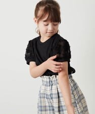 KJKHS20024 a.v.v KIDS(アー・ヴェ・ヴェ) [100-130]【セットアップ対応】パフスリーブ異素材Ｔシャツ ブラック