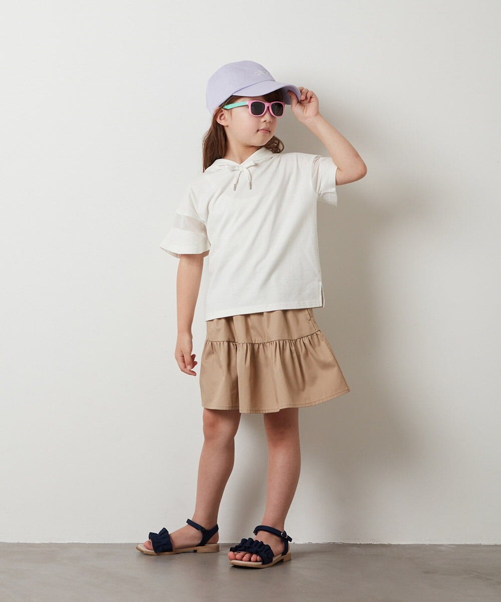 KJKHS21019 a.v.v KIDS(アー・ヴェ・ヴェ) [100-130]袖シアーフーディTシャツ ホワイト