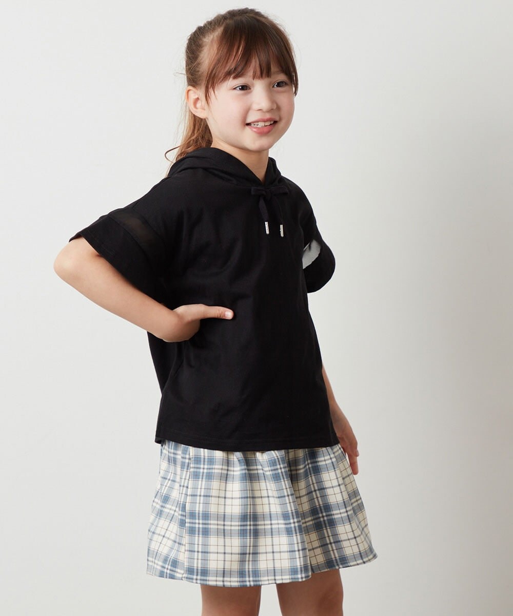 KJKHS21019 a.v.v KIDS(アー・ヴェ・ヴェ) [100-130]袖シアーフーディTシャツ ホワイト