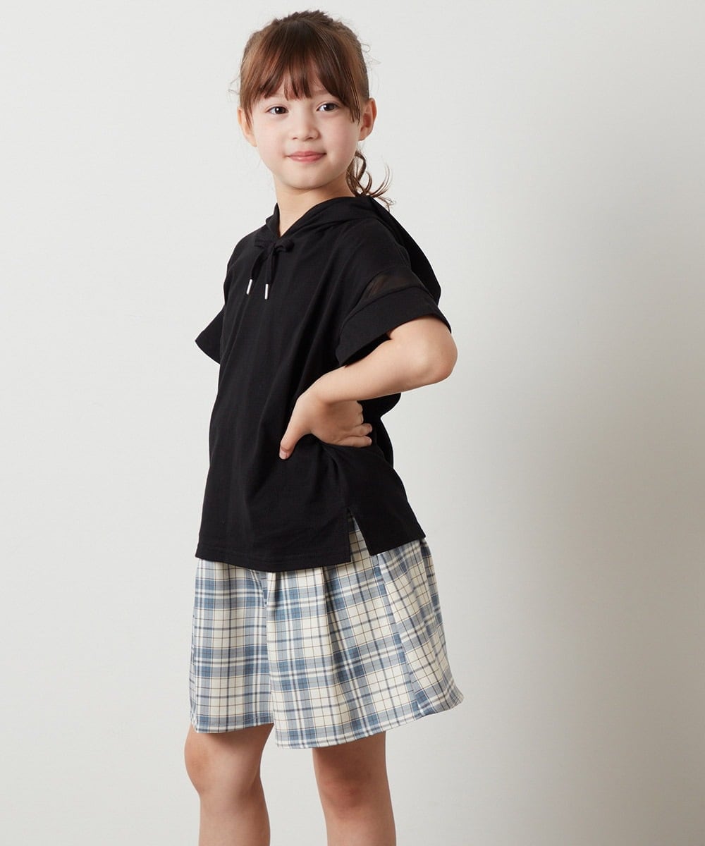 KJKHS21019 a.v.v KIDS(アー・ヴェ・ヴェ) [100-130]袖シアーフーディTシャツ ホワイト