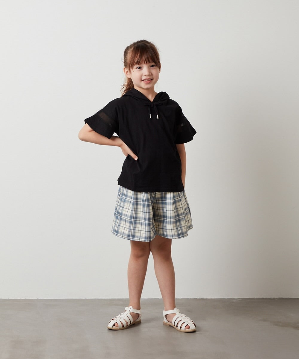 KJKHS21019 a.v.v KIDS(アー・ヴェ・ヴェ) [100-130]袖シアーフーディTシャツ ホワイト