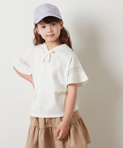 KJKHS21019 a.v.v KIDS [100-130]袖シアーフーディTシャツ