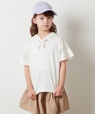 KJKHS21019 a.v.v KIDS(アー・ヴェ・ヴェ) [100-130]袖シアーフーディTシャツ ホワイト