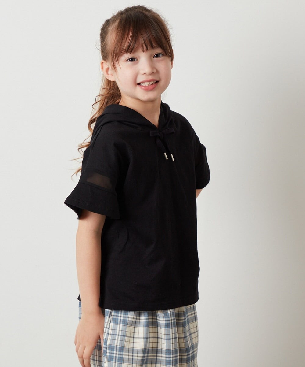 KJKHS21019 a.v.v KIDS(アー・ヴェ・ヴェ) [100-130]袖シアーフーディTシャツ ブラック