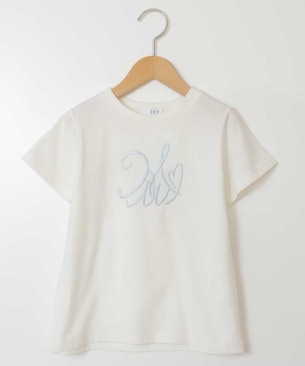 KJKHS23019 a.v.v KIDS(アー・ヴェ・ヴェ) [100-130]ビッグロゴ刺繍Tシャツ ホワイト