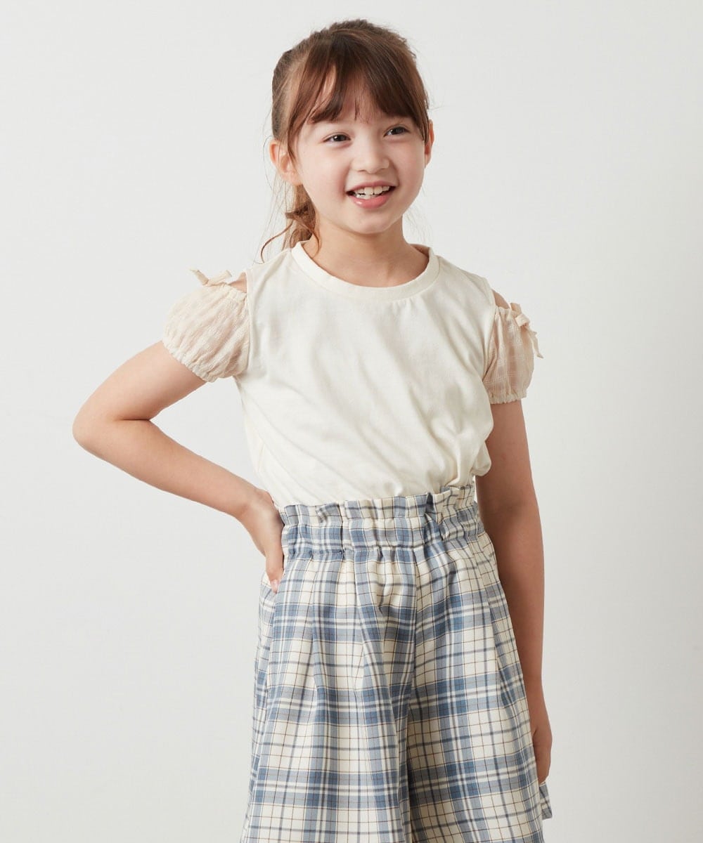 KJKHS25019 a.v.v KIDS(アー・ヴェ・ヴェ) [100-130]袖シアーオフショルＴシャツ アイボリー