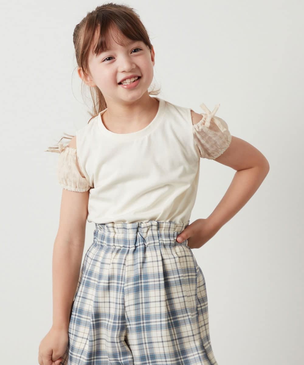 KJKHS25019 a.v.v KIDS(アー・ヴェ・ヴェ) [100-130]袖シアーオフショルＴシャツ アイボリー