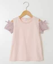 KJKHS25019 a.v.v KIDS(アー・ヴェ・ヴェ) [100-130]袖シアーオフショルＴシャツ ピンク