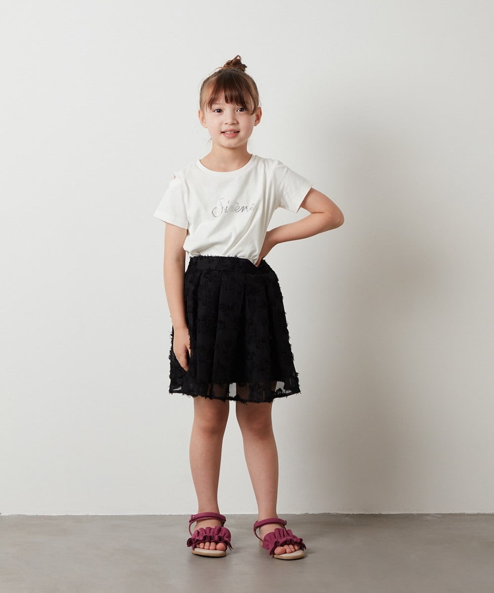 KJKHS26019 a.v.v KIDS(アー・ヴェ・ヴェ) [100-130]ラインストーンロゴオフショルＴシャツ ホワイト