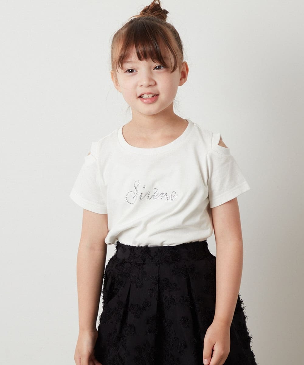 100-130]ラインストーンロゴオフショルＴシャツ(カットソー・Tシャツ