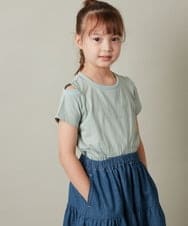 KJKHS26019 a.v.v KIDS(アー・ヴェ・ヴェ) [100-130]ラインストーンロゴオフショルＴシャツ ホワイト