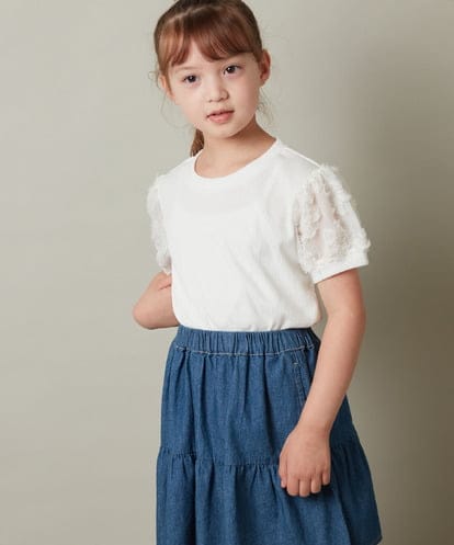 KJKHT20029 a.v.v KIDS [140-150]【セットアップ対応】パフスリーブ異素材Ｔシャツ