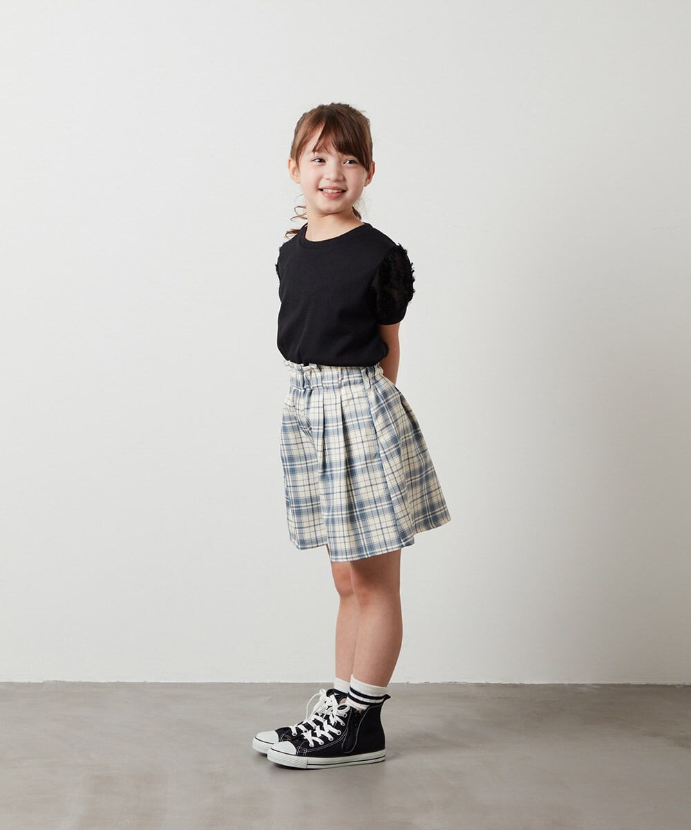 KJKHT20029 a.v.v KIDS(アー・ヴェ・ヴェ) [140-150]【セットアップ対応】パフスリーブ異素材Ｔシャツ ホワイト