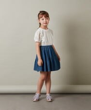 KJKHT20029 a.v.v KIDS(アー・ヴェ・ヴェ) [140-150]【セットアップ対応】パフスリーブ異素材Ｔシャツ ホワイト