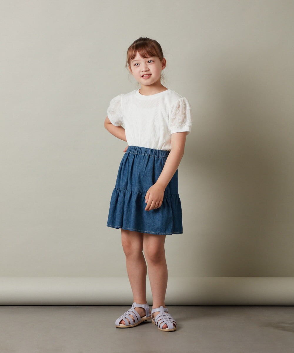 KJKHT20029 a.v.v KIDS(アー・ヴェ・ヴェ) [140-150]【セットアップ対応】パフスリーブ異素材Ｔシャツ ホワイト