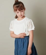 KJKHT20029 a.v.v KIDS(アー・ヴェ・ヴェ) [140-150]【セットアップ対応】パフスリーブ異素材Ｔシャツ ホワイト