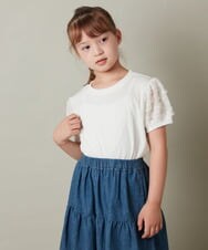 KJKHT20029 a.v.v KIDS(アー・ヴェ・ヴェ) [140-150]【セットアップ対応】パフスリーブ異素材Ｔシャツ ホワイト