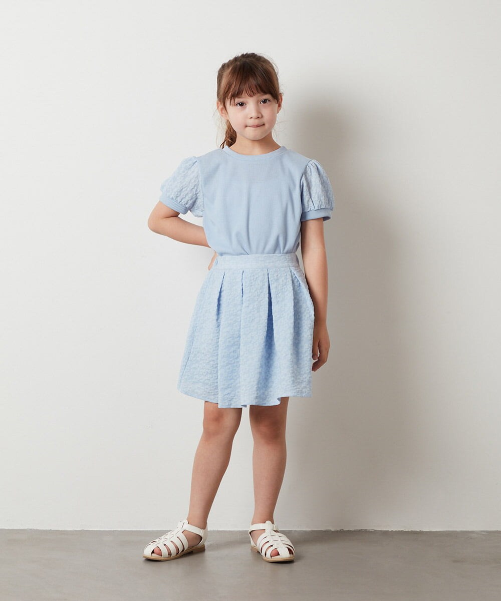 KJKHT20029 a.v.v KIDS(アー・ヴェ・ヴェ) [140-150]【セットアップ対応】パフスリーブ異素材Ｔシャツ ホワイト