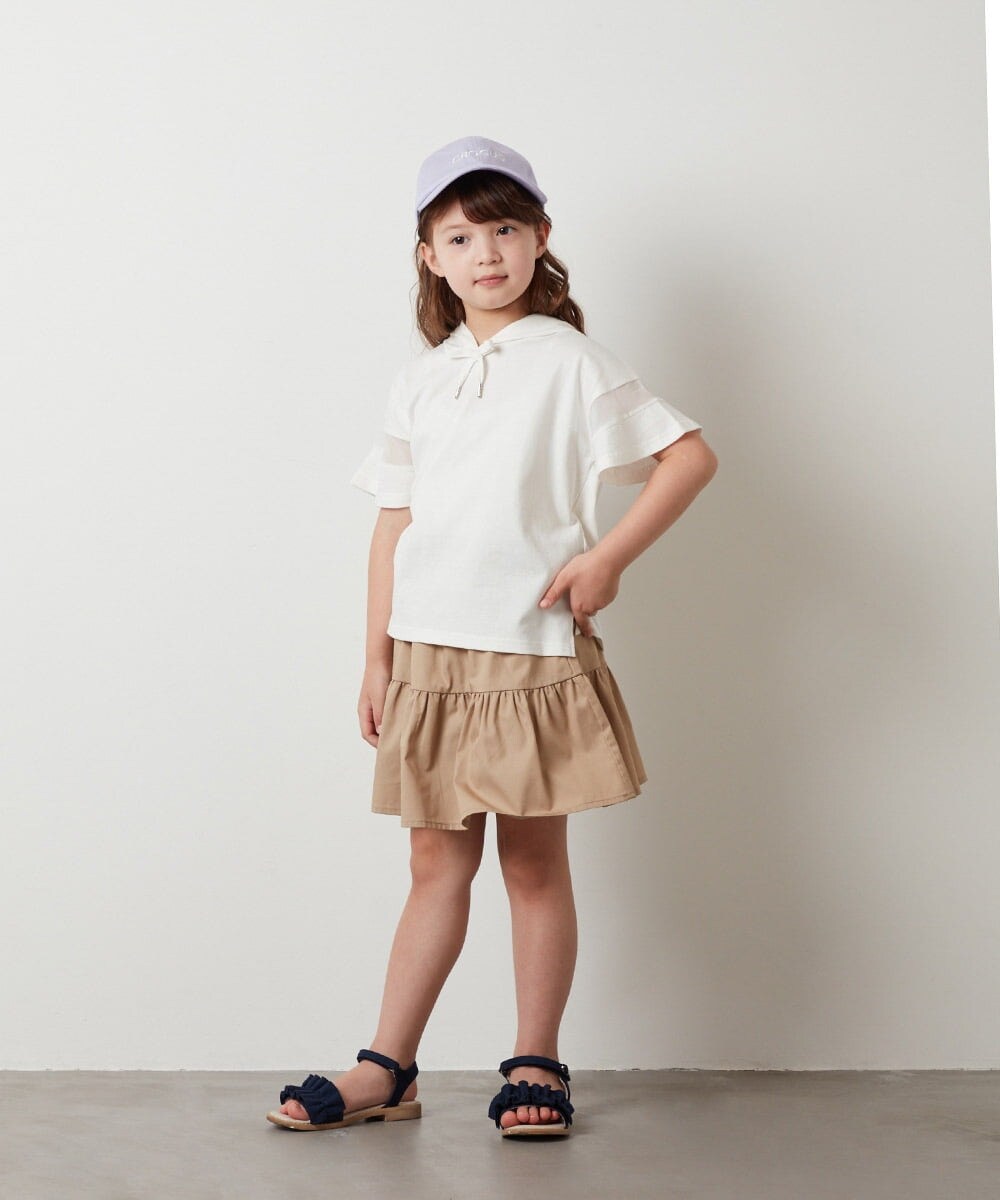 KJKHT21024 a.v.v KIDS(アー・ヴェ・ヴェ) [140-150]袖シアーフーディTシャツ ブラック