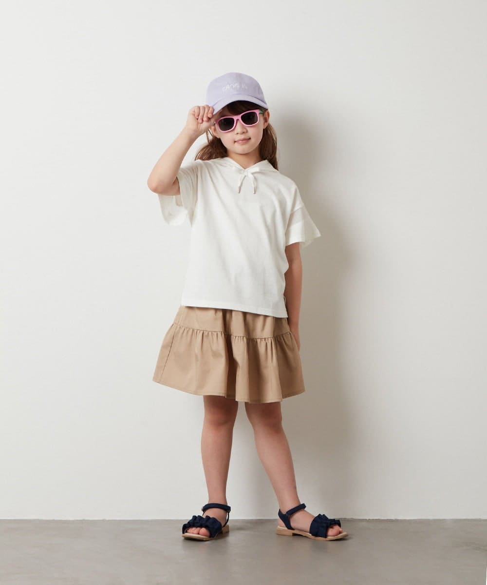 KJKHT21024 a.v.v KIDS(アー・ヴェ・ヴェ) [140-150]袖シアーフーディTシャツ ブラック