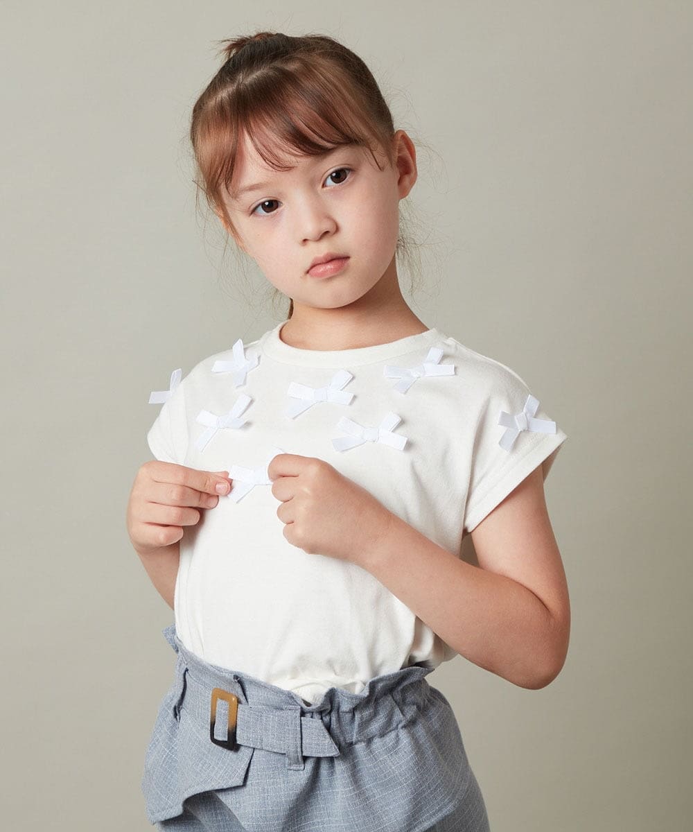 KJKHT24024 a.v.v KIDS(アー・ヴェ・ヴェ) [140-150]プチリボン半袖Ｔシャツ ブラック