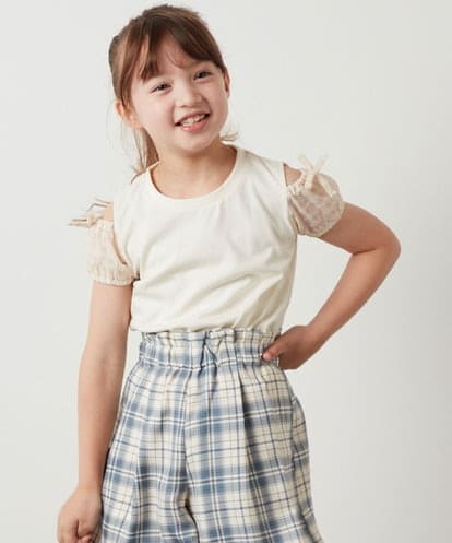 KJKHT25024 a.v.v KIDS [140-150]袖シアーオフショルＴシャツ