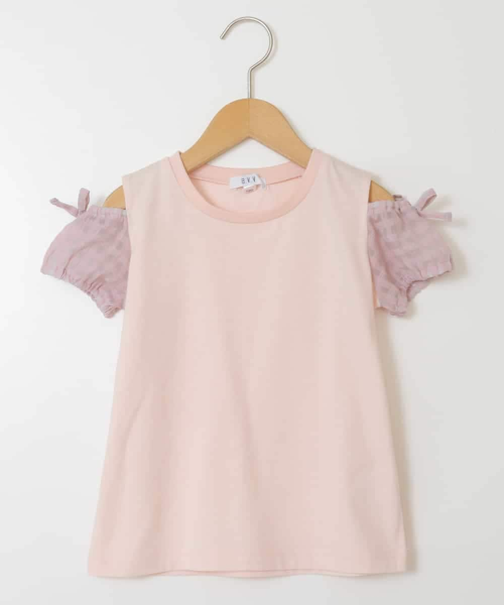 KJKHT25024 a.v.v KIDS(アー・ヴェ・ヴェ) [140-150]袖シアーオフショルＴシャツ ピンク