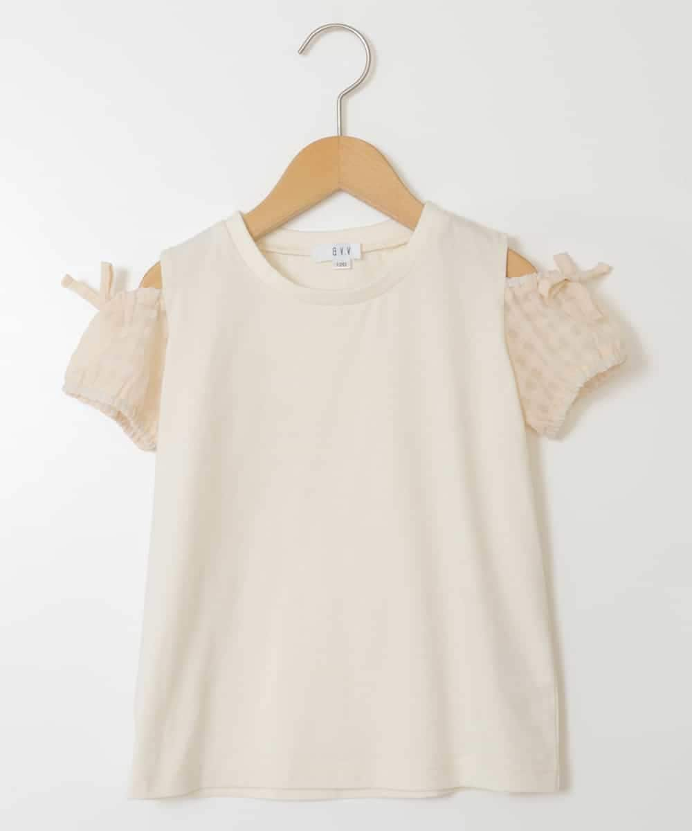 KJKHT25024 a.v.v KIDS(アー・ヴェ・ヴェ) [140-150]袖シアーオフショルＴシャツ アイボリー