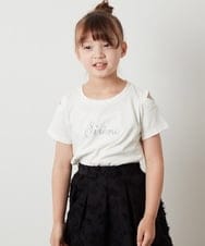 KJKHT26024 a.v.v KIDS(アー・ヴェ・ヴェ) [140-150]ラインストーンロゴオフショルＴシャツ ミント