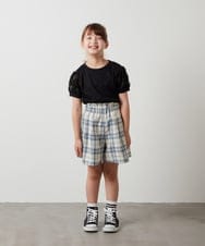 KJKHU20034 a.v.v KIDS(アー・ヴェ・ヴェ) [160]【セットアップ対応】パフスリーブ異素材Ｔシャツ ブラック