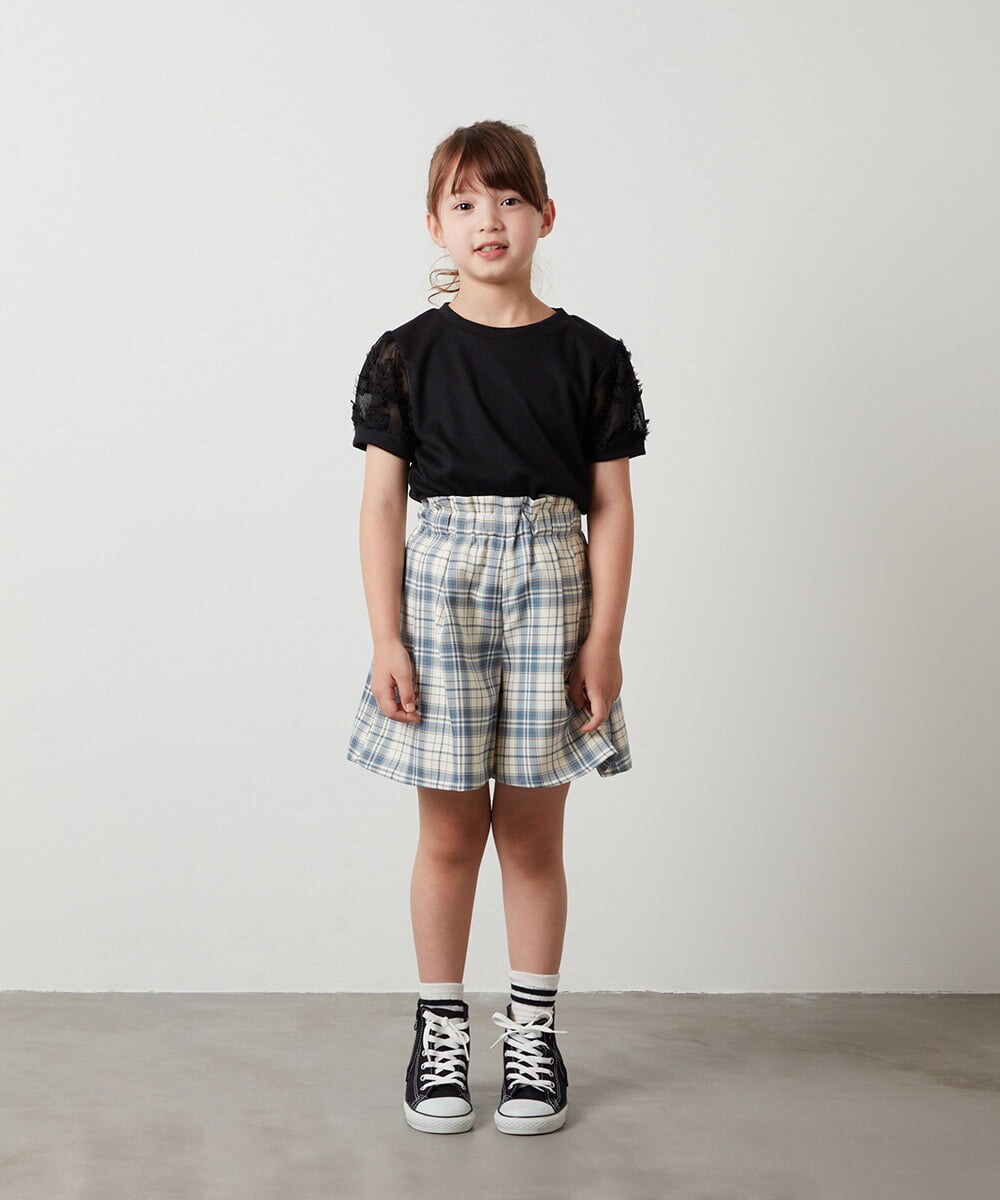 KJKHU20034 a.v.v KIDS(アー・ヴェ・ヴェ) [160]【セットアップ対応】パフスリーブ異素材Ｔシャツ ブラック