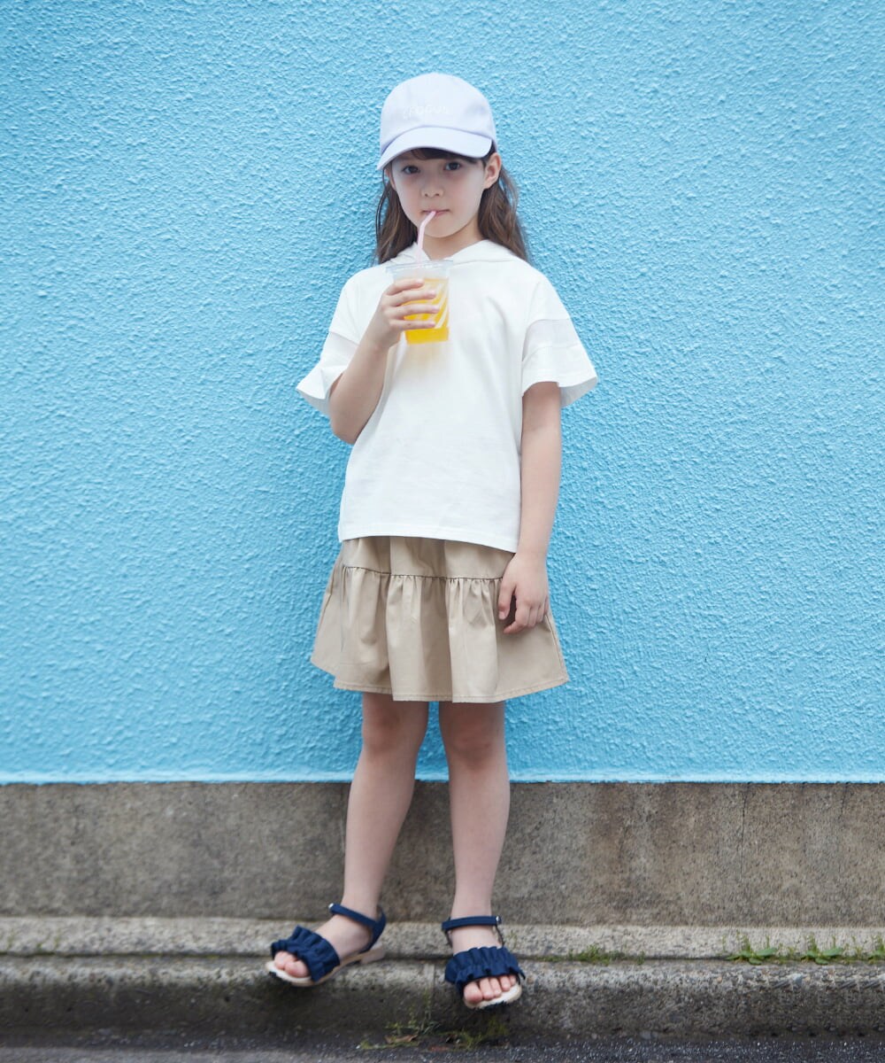 KJKHU21029 a.v.v KIDS(アー・ヴェ・ヴェ) [160]袖シアーフーディTシャツ ブラック