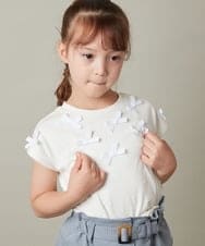 KJKHU24029 a.v.v KIDS(アー・ヴェ・ヴェ) [160]プチリボン半袖Ｔシャツ ホワイト