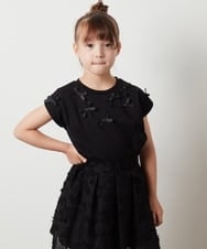 KJKHU24029 a.v.v KIDS(アー・ヴェ・ヴェ) [160]プチリボン半袖Ｔシャツ ホワイト