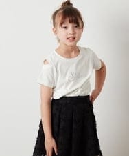 KJKHU26029 a.v.v KIDS(アー・ヴェ・ヴェ) [160]ラインストーンロゴオフショルＴシャツ ブラック