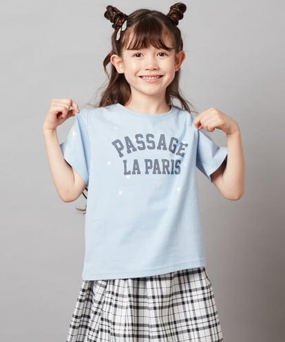 KJKHV21019 a.v.v KIDS [100-130]【接触冷感】ハート刺繍＆ロゴプリントゆるTシャツ