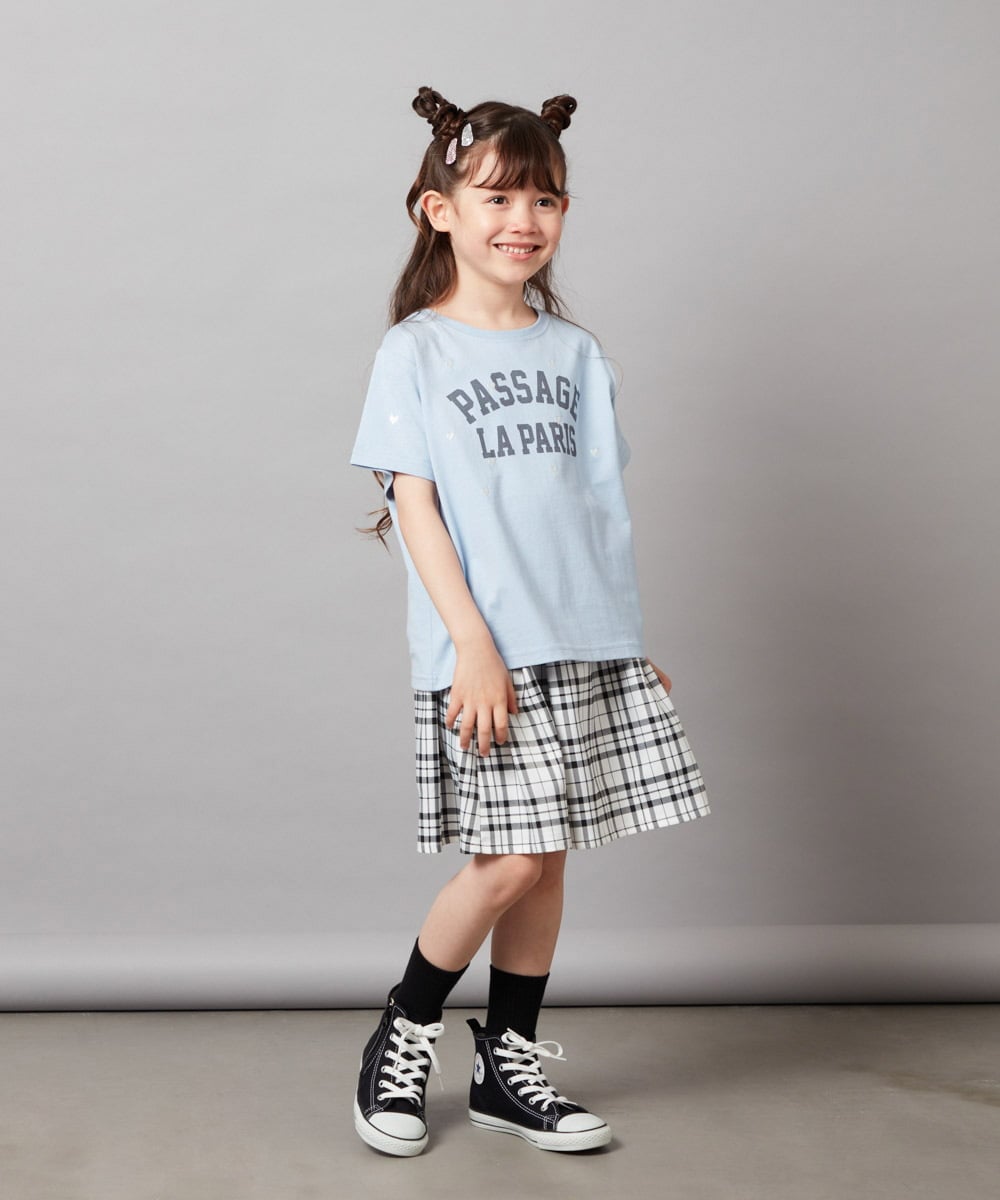 KJKHV21019 a.v.v KIDS(アー・ヴェ・ヴェ) 【接触冷感/ジメジメ対策】[100-130]ハート刺繍＆ロゴプリントゆるTシャツ ライトブルー