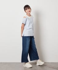 KJKHV27019 a.v.v KIDS(アー・ヴェ・ヴェ) [100-130]【接触冷感】レイヤード風オフショルTシャツ ブラック