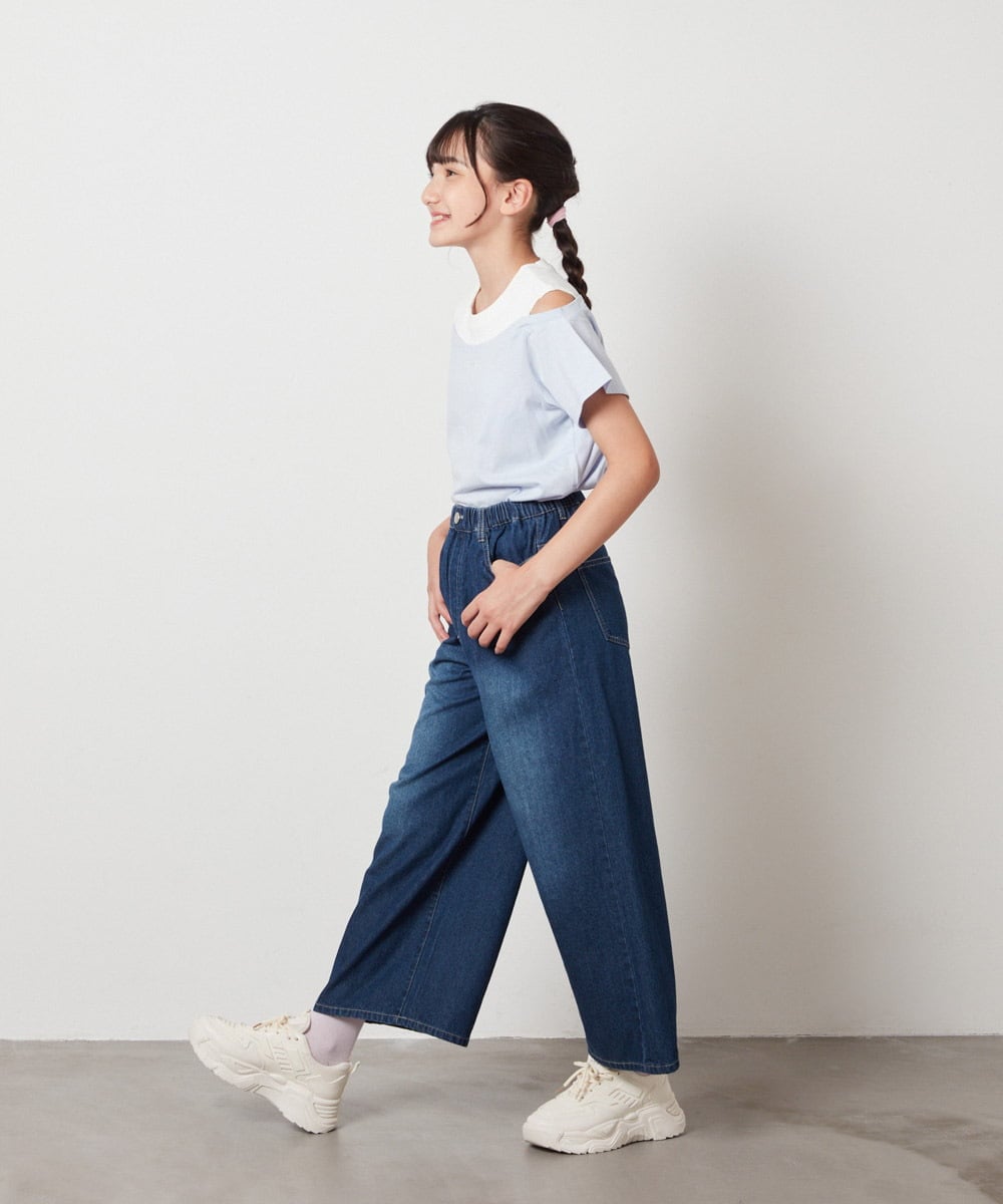 KJKHV27019 a.v.v KIDS(アー・ヴェ・ヴェ) [100-130]【接触冷感】レイヤード風オフショルTシャツ ブラック