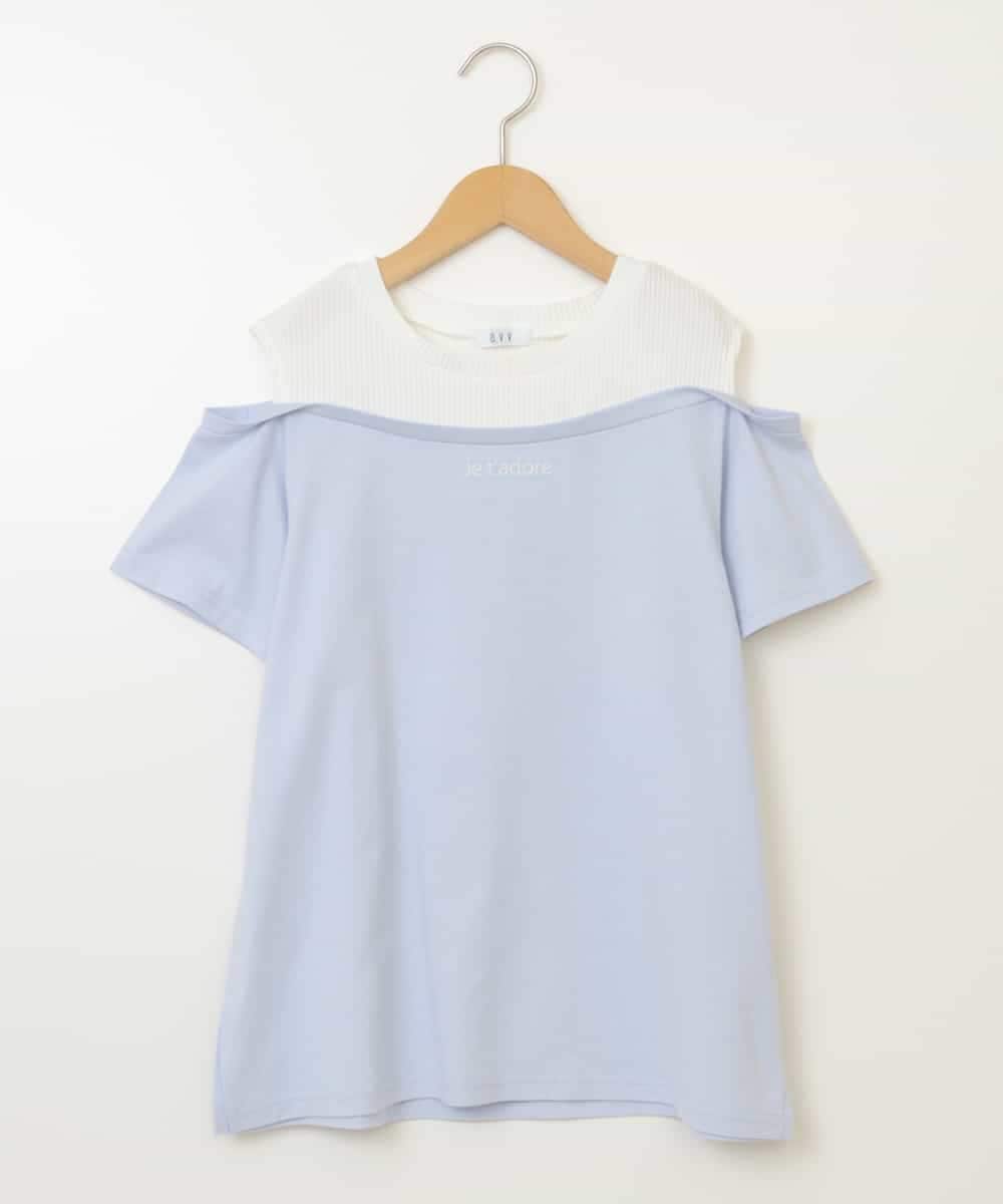 KJKHV27019 a.v.v KIDS(アー・ヴェ・ヴェ) [100-130]【接触冷感】レイヤード風オフショルTシャツ ライトブルー