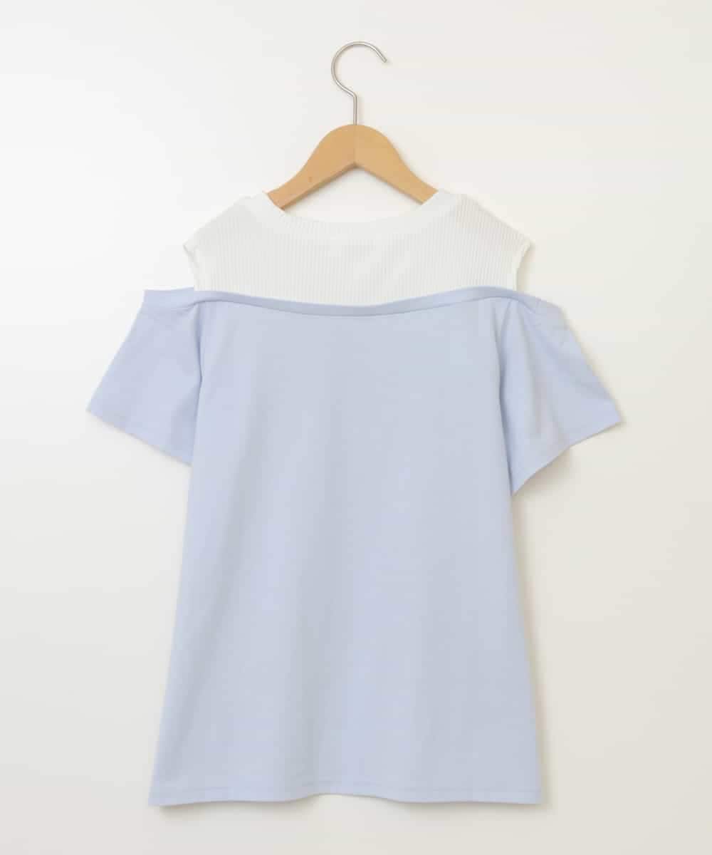 KJKHV27019 a.v.v KIDS(アー・ヴェ・ヴェ) [100-130]【接触冷感】レイヤード風オフショルTシャツ ライトブルー