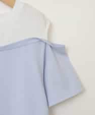 KJKHV27019 a.v.v KIDS(アー・ヴェ・ヴェ) [100-130]【接触冷感】レイヤード風オフショルTシャツ ライトブルー