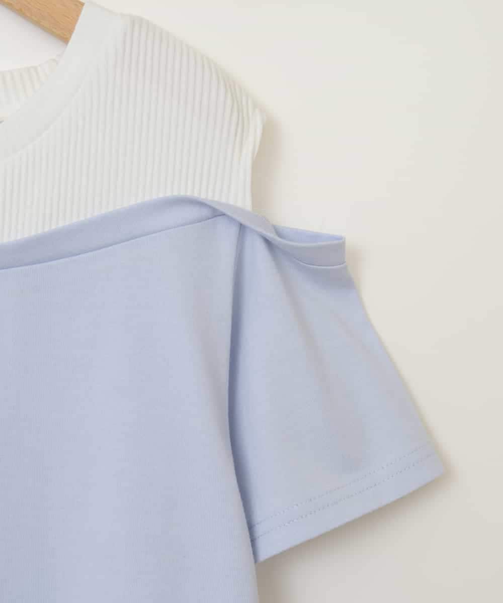 KJKHV27019 a.v.v KIDS(アー・ヴェ・ヴェ) [100-130]【接触冷感】レイヤード風オフショルTシャツ ライトブルー