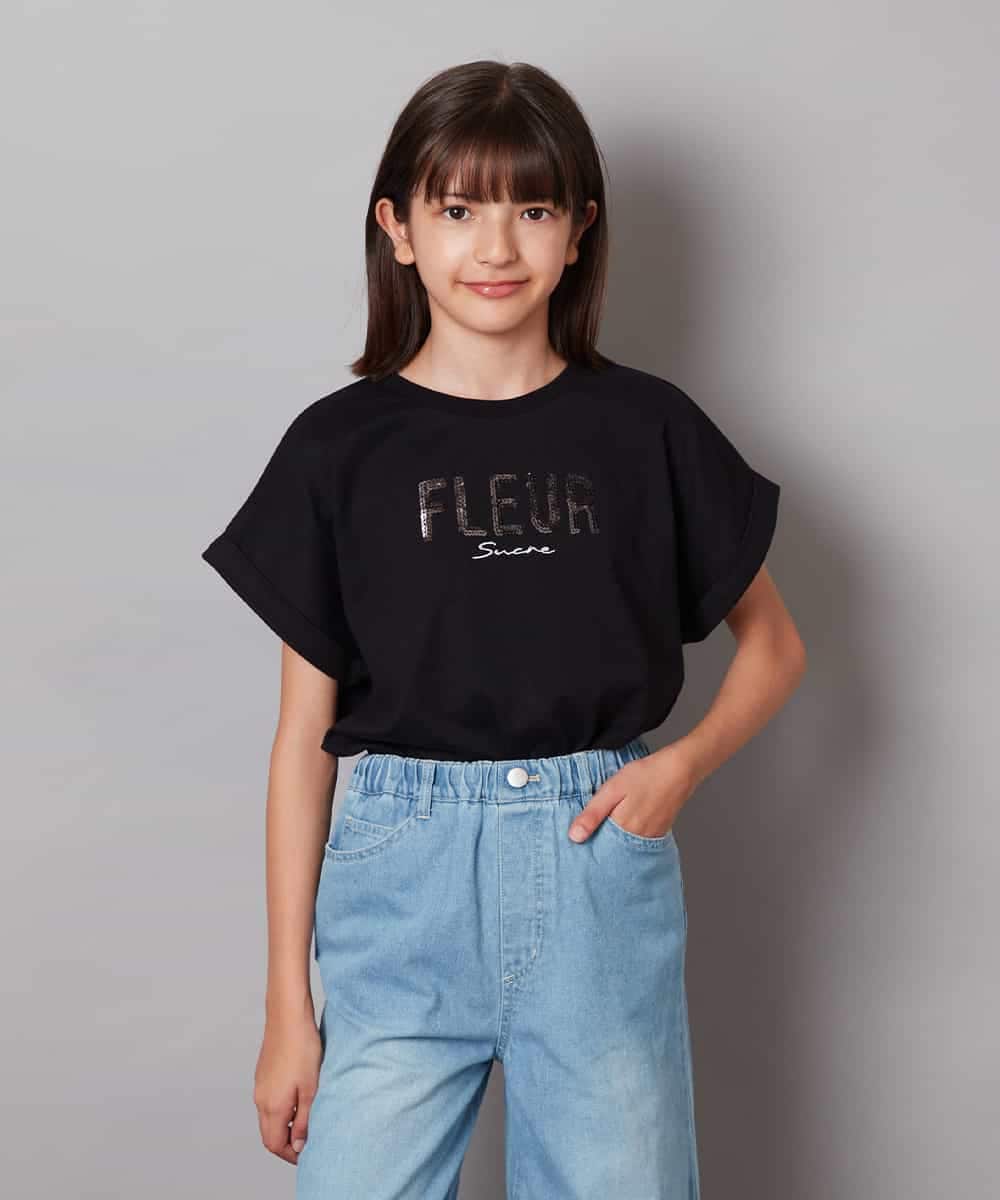 KJKHV30024 a.v.v KIDS(アー・ヴェ・ヴェ) [100-130]オーロラスパンコールロゴTシャツ ブラック