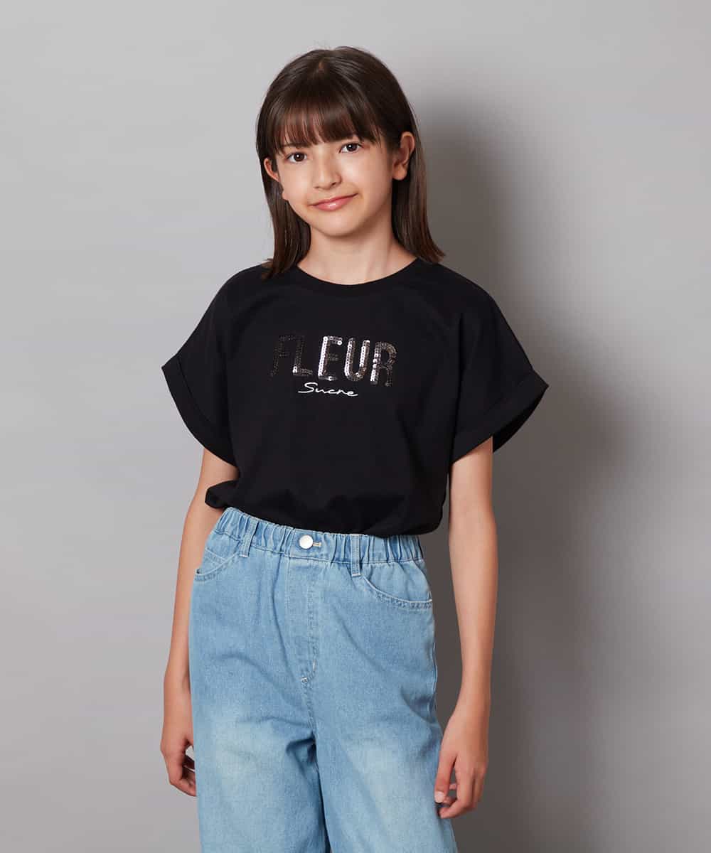 KJKHV30024 a.v.v KIDS(アー・ヴェ・ヴェ) [100-130]オーロラスパンコールロゴTシャツ ブラック