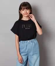 KJKHV30024 a.v.v KIDS(アー・ヴェ・ヴェ) [100-130]オーロラスパンコールロゴTシャツ ブラック