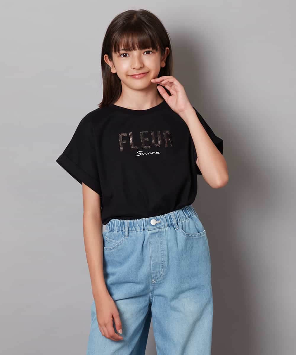 KJKHV30024 a.v.v KIDS(アー・ヴェ・ヴェ) [100-130]オーロラスパンコールロゴTシャツ ブラック