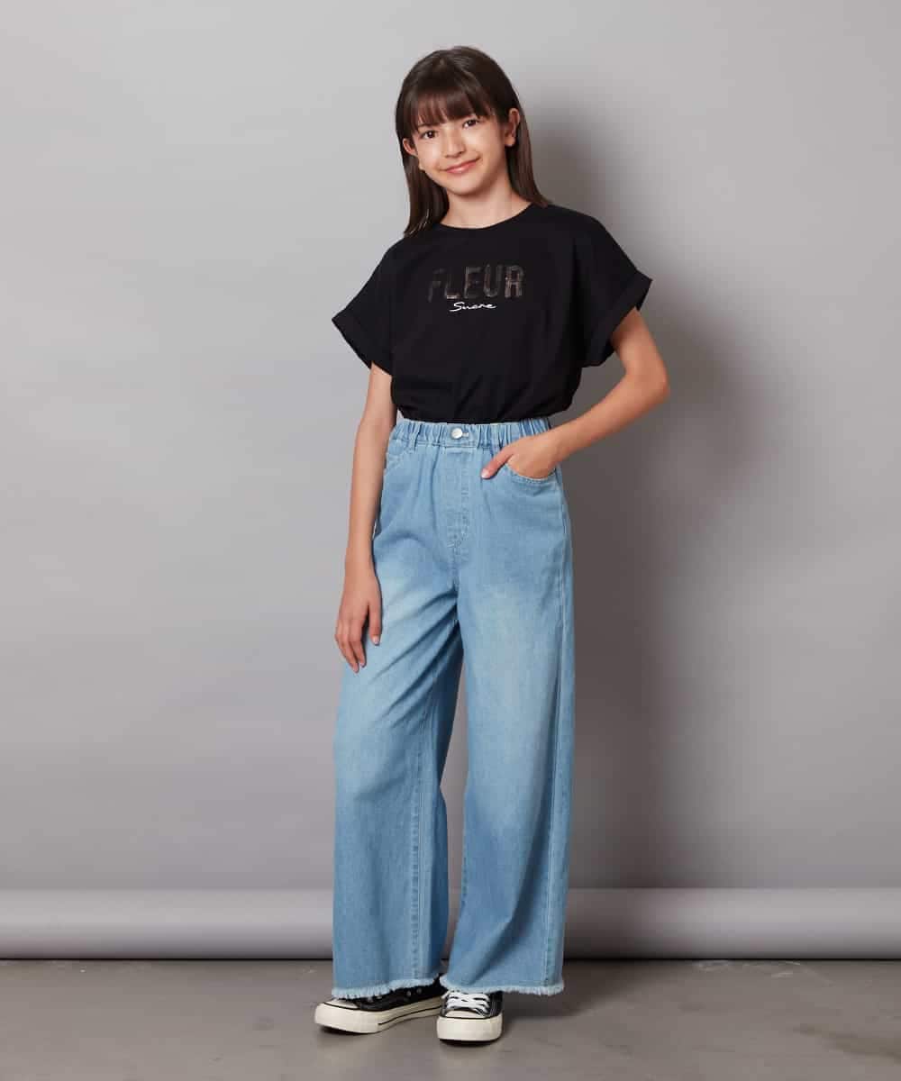 KJKHV30024 a.v.v KIDS(アー・ヴェ・ヴェ) [100-130]オーロラスパンコールロゴTシャツ ブラック