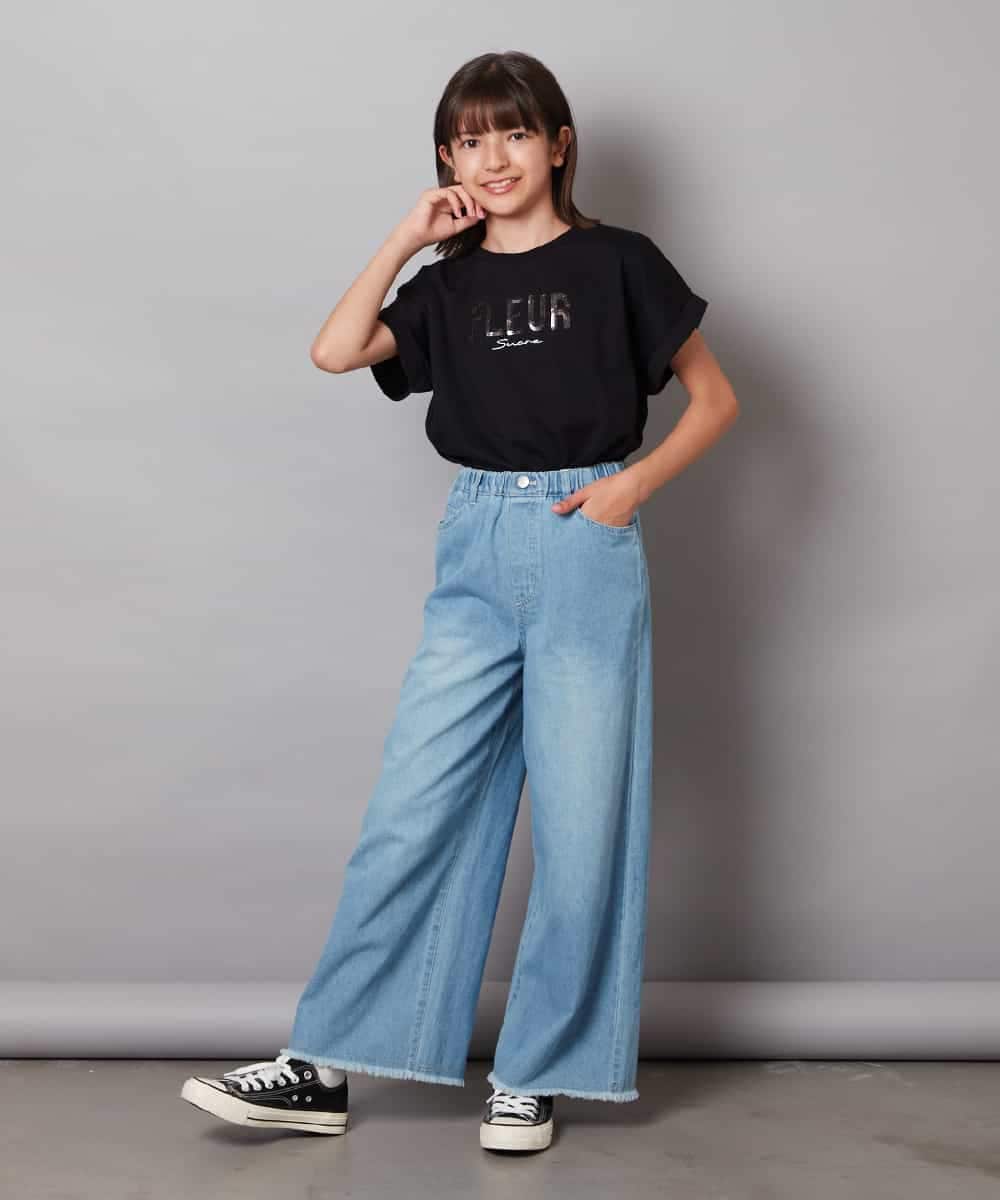 KJKHV30024 a.v.v KIDS(アー・ヴェ・ヴェ) [100-130]オーロラスパンコールロゴTシャツ ブラック