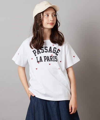 KJKHW21024 a.v.v KIDS [140-150]【接触冷感】ハート刺繍＆ロゴプリントゆるTシャツ